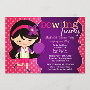 Girly Bowlings-Geburtstags-Party Einladung