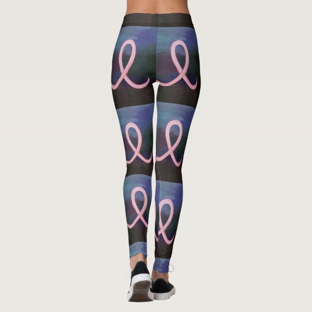 Girly Breast Cancer Awareness Ribbon Abstrakt Art Leggings (Rückseite)