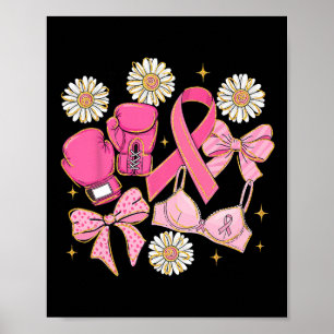 Girly Breast Cancer Floral Coquette Bow Pink Ribbo Poster