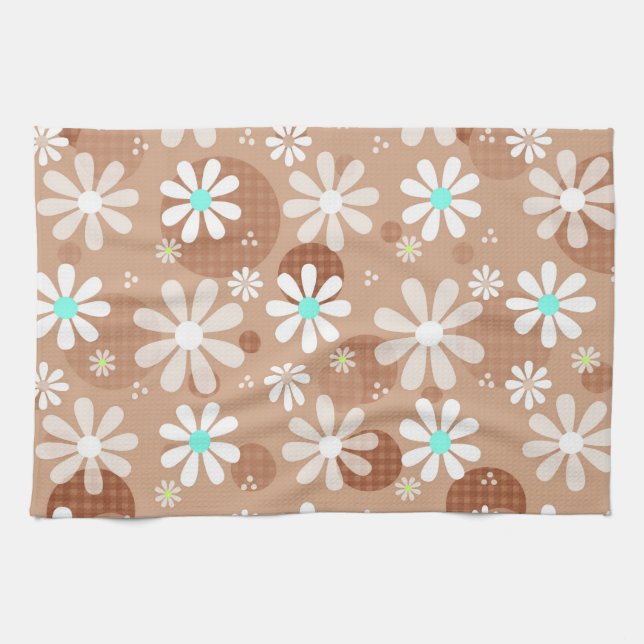 Girly Brown-Gänseblümchen-Blumen-Muster-niedliche Küchentuch (Horizontal)