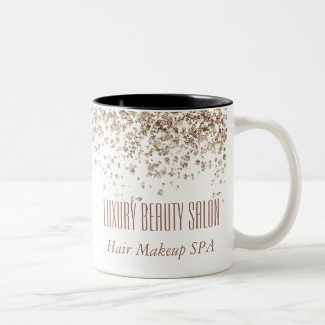 Girly Brown & Gold Glittery Luxury Beauty Salon Zweifarbige Tasse (Rechts)