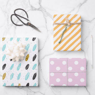 Girly bunte Muster Streifen und Punkte pink blau Geschenkpapier Set