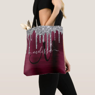 Girly Burgund Dripping Glitzer Brush Metal Name Tasche