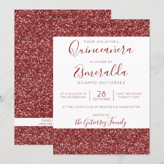 Girly Burgundy Glitzer Sparkle Quinceanera Einladung