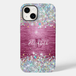 Girly Burgundy Holographic Imitats Glitzer Monogra Case-Mate iPhone 14 Hülle