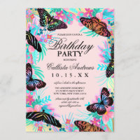 Girly Butterfly Blume Blätter Watercolor Geburtsta