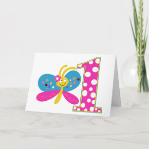 Girly Butterfly Erster Geburtstag Karte