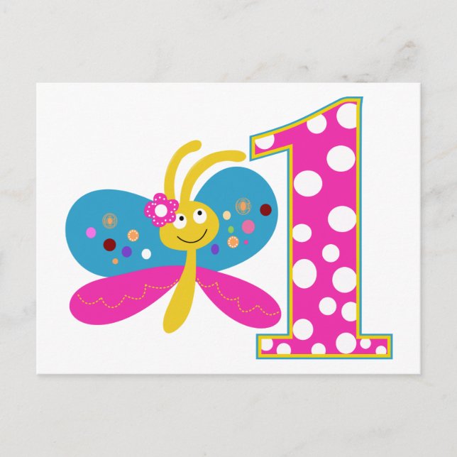 Girly Butterfly Erster Geburtstag Postkarte (Vorderseite)