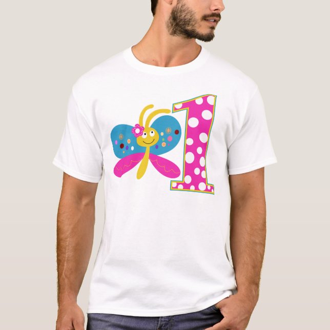 Girly Butterfly Erster Geburtstag T-Shirt (Vorderseite)