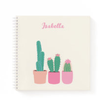 Girly Cactus Houseplant Spiral Notebook mit Namen