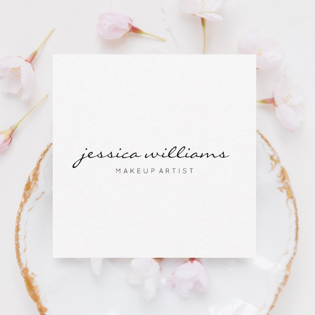 Girly Calligraphy Minimal White Quadratische Visitenkarte (Von Creator hochgeladen)