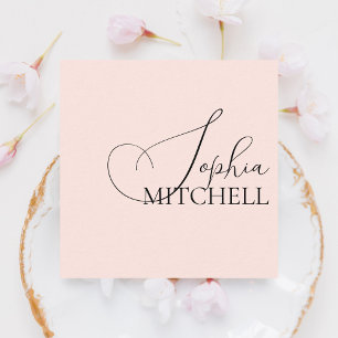 Girly Calligraphy Minimalistisch Pastell Blush Pin Quadratische Visitenkarte
