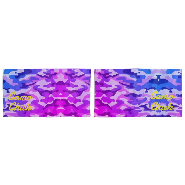 Girly Camouflage Pinks/Blues Monogramm in Gelb | Kissenbezug (Vorderseite-Set)