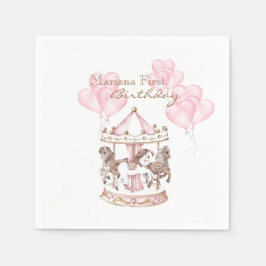 Girly Carousel Pink Unicorn First Birthday Serviette