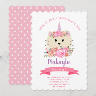 Girly Cat Unicorn Caticorn Meowgical 1. Geburtstag Einladung