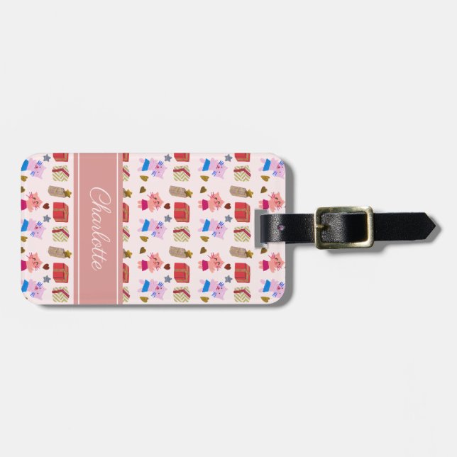 Girly Cats und Geschenke Muster Blush Pink Reise Gepäckanhänger (Vorderseite horizontal)