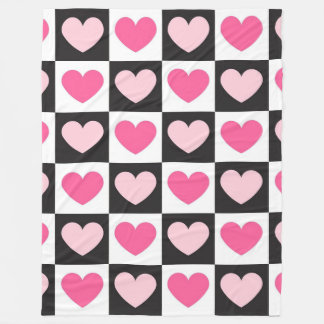 Girly Checkered Pink Hearts Luxury Fleecedecke