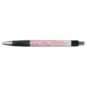 Girly Cherry Blossoms Pink Glitter Monogram Kugelschreiber