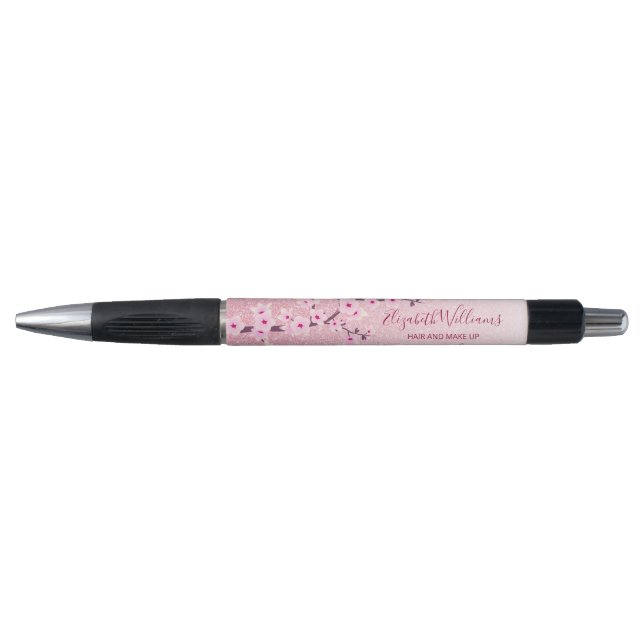 Girly Cherry Blossoms Pink Glitter Monogram Kugelschreiber (Vorderseite)