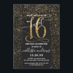 Girly Chic Black Gold Confetti Border Sweet 16 Einladung<br><div class="desc">Diese elegante und schicke 16 . Geburtstag-Geburtstagsfeier eignet sich perfekt für den besonderen Tag Ihrer jungen Teenagertochter. Es verfügt über ein Imitat gedruckt funkelnd Gold Glitzer Konfetti Rand mit einem passenden großen, "16", auf einem einfachen schwarzen Hintergrund. Es ist glamourös, luxuriös, modern, hübsch und mädchenhaft! ***WICHTIGE HINWEIS FÜR DESIGN: Für...</div>