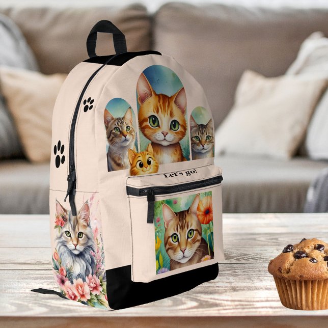 Girly Chic Crazy Cat Lady Bedruckter Rucksack (Backpack featuring cute cat illustrations (or your custom photos!).)