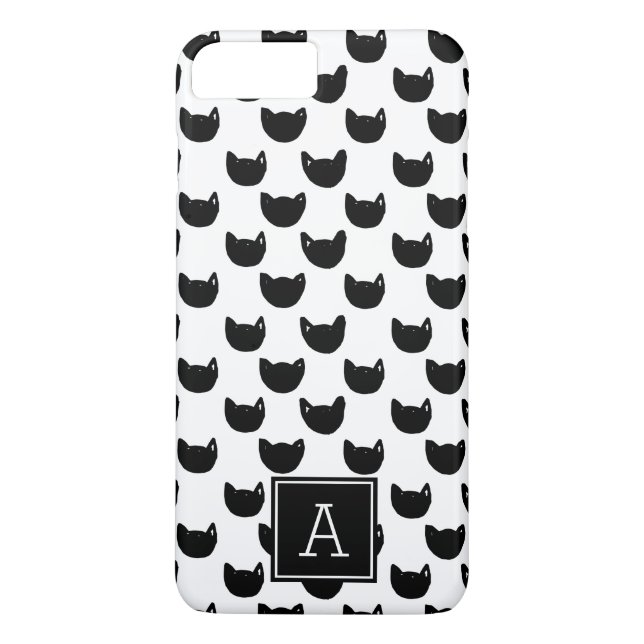 Girly chic Doodle Black Cat Monogram Personalisier Case-Mate iPhone Hülle (Rückseite)