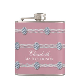 Girly Chic Elegant Diamond Pearl Bridesmaid Flachmann