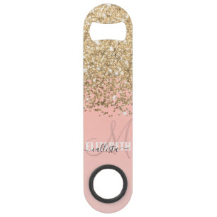 Girly Chic Gold Confetti Pink Gradient Monogram Speed Flaschenöffner