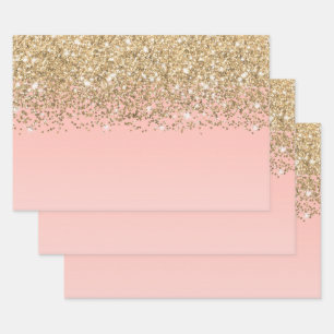 Girly Chic Gold Confetti Pink Gradient Ombre Geschenkpapier Set