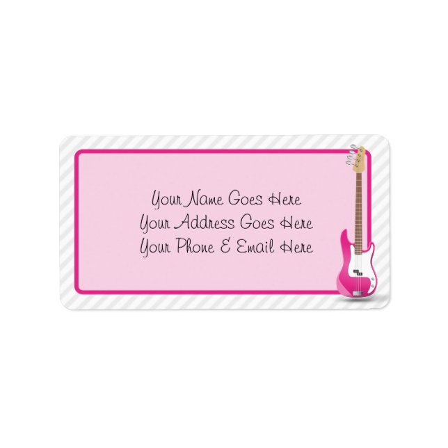 Girly Chic Hot Pink Electric Gitarre Weiße Streife Adressaufkleber (Vorne)