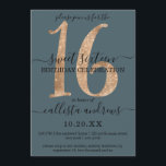 Girly Chic Imitats Gold Glitzer Dusty Blue Sweet 1 Einladung<br><div class="desc">Diese elegante, einfache, minimalistische und schicke 16 . Geburtstag-Geburtstagsfeier ist perfekt für Ihre junge Teenagerin. Es verfügt über eine glamouröse Imitats gedruckt aufwändig und luxuriös gold funkelnd Glitzer Sequin Nummer "16" auf einem gürtelig staubigen blauen Hintergrund mit kostenlosen schwarzen kursiven und serf Schriftart. Es ist einzigartig, modern, cool und trendig,...</div>