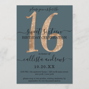 Girly Chic Imitats Gold Glitzer Dusty Blue Sweet 1 Einladung