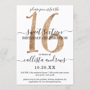 Girly Chic Imitats Gold Glitzer White Sweet 16 Einladung