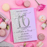Girly Chic Lavender Silver Glitzer Ombre Sweet 16 Einladung<br><div class="desc">Diese hübsche 16 . Geburtstag-Geburtstagsfeier lädt zum Verweilen bei einer jungen Teenagertochter ein. Es verfügt über ein Imitat gedruckt funkelnd silber Glitzer groß, "16", auf einem einfachen pastellfarbenen Lavendel lila und Imitate silber Glitzer seitwärts-Farbverlauf ombre Hintergrund. Es ist einfach, einzigartig, modern, hübsch und elegant! ***WICHTIGE HINWEIS FÜR DESIGN: Für individuelle...</div>