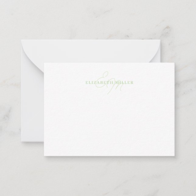 Girly Chic Light Green Script Monorgram Mitteilungskarte (Vorderseite)
