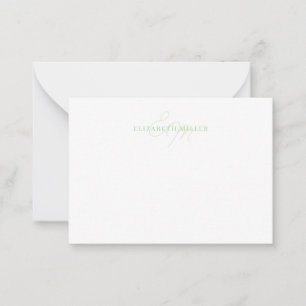 Girly Chic Light Green Script Monorgram Mitteilungskarte