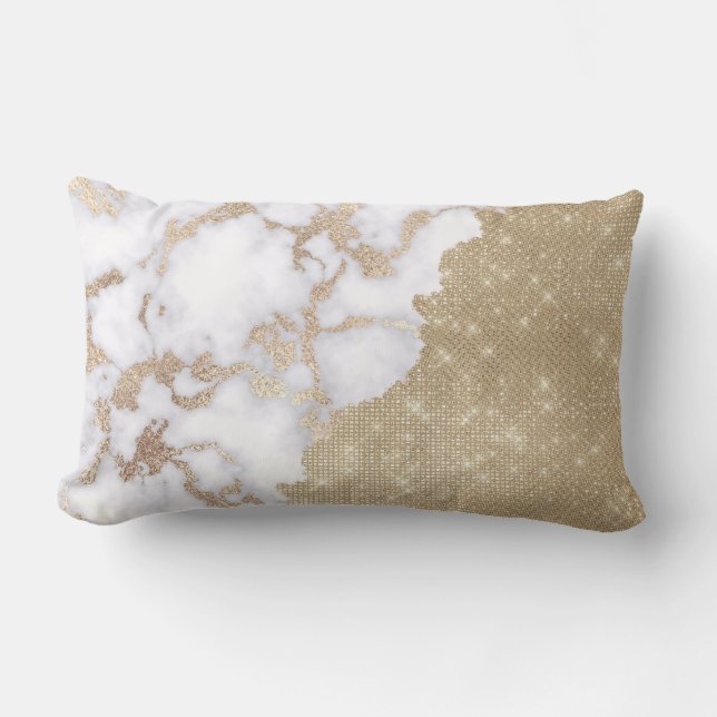 Girly Chic Modern Glam Gold Glitzer Marmormuster Kissen Für Draußen (Vorderseite)