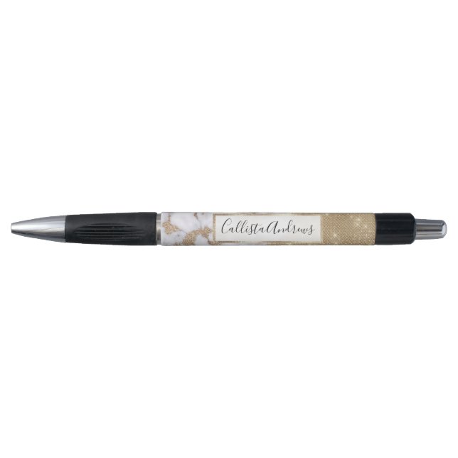 Girly Chic Modern Glam Gold Glitzer Marmormuster Kugelschreiber (Vorderseite)