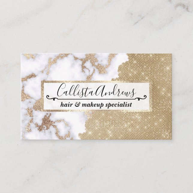 Girly Chic Modern Glam Gold Glitzer Marmormuster Visitenkarte (Vorderseite)