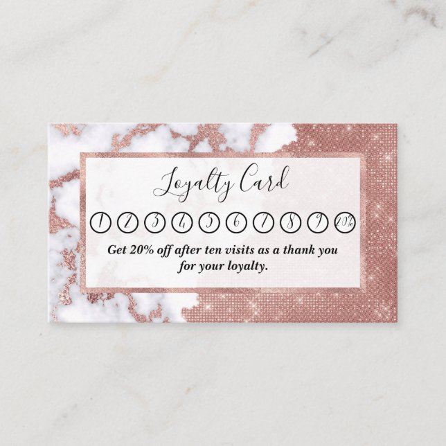Girly Chic Moderne Rose Gold Glitzer Marmormuster Treuekarte (Vorderseite)