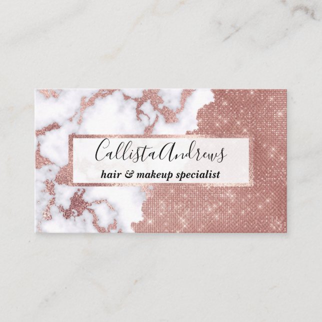 Girly Chic Moderne Rose Gold Glitzer Marmormuster Visitenkarte (Vorderseite)