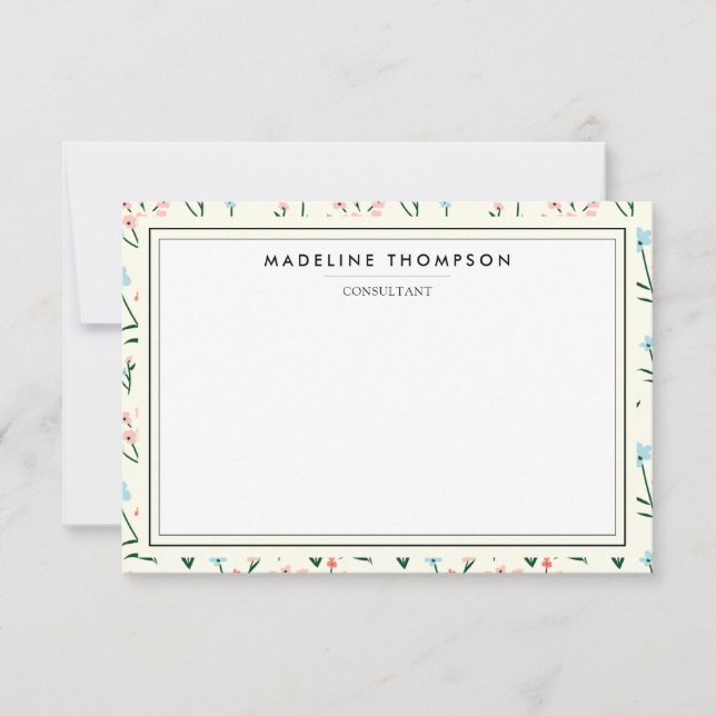 Girly Chic Pastel Pink Blue Flowers Pattern Mitteilungskarte (Vorderseite)