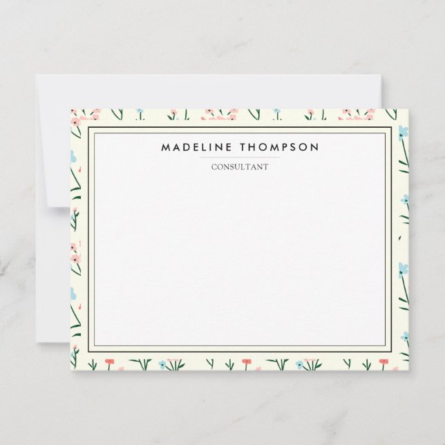 Girly Chic Pastel Pink Blue Flowers Pattern Mitteilungskarte (Vorderseite)