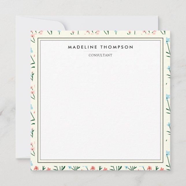 Girly Chic Pastel Pink Blue Flowers Pattern Square Mitteilungskarte (Vorderseite)