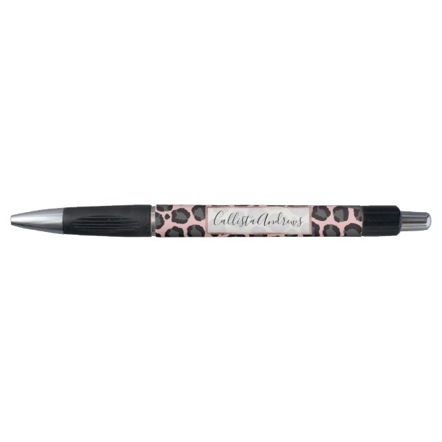 Girly Chic Pink Black Gray Leopard Cheetah Print Kugelschreiber (Vorderseite)