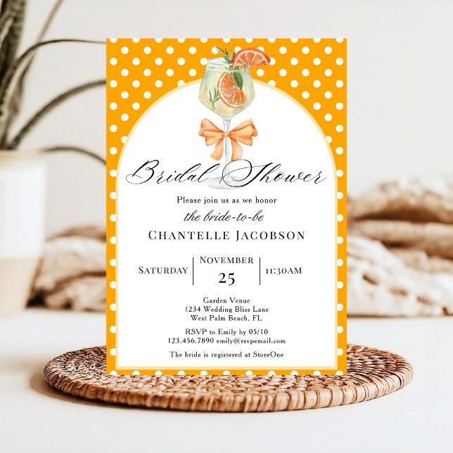 Girly Chic Polka Dots Orange Bubbly Brautparty Einladung (Von Creator hochgeladen)