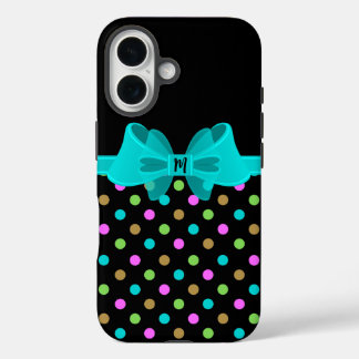 Girly Chic Retro Polka Dots Coquette Bow Monogram iPhone 16 Hülle