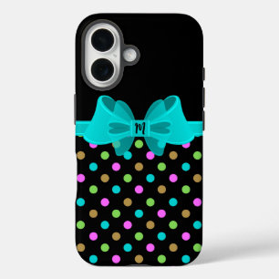 Girly Chic Retro Polka Dots Coquette Bow Monogramm iPhone 16 Hülle