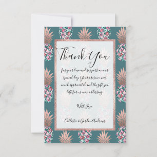 Girly Chic Rose Gold Floral Ananas Aquamarin Green Dankeskarte