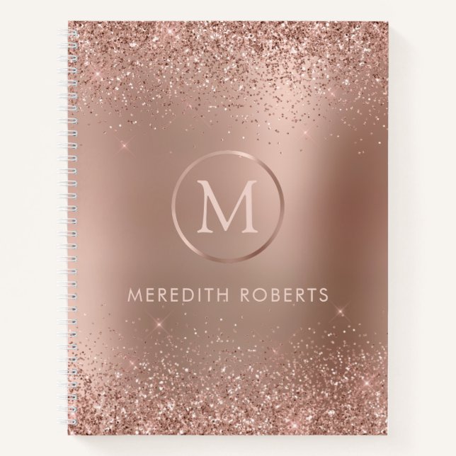 Girly Chic Rose Gold Glitzer Metallic Monogram Notizbuch (Vorderseite)